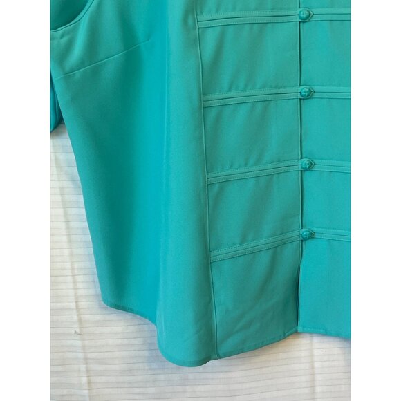 Maggie Barnes 3X Turquoise Button Front Blouse 3/4 Sleeves Cuffed Detail - Picture 10 of 16